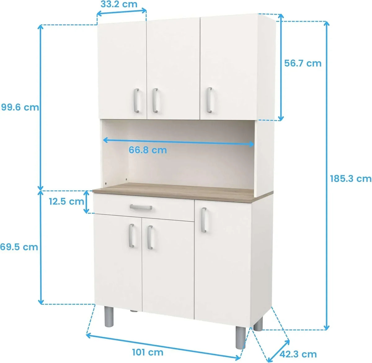 Miroytengo Kitchen Side Cabinet, 6 Doors, White And Oak Kronberg, 101 x 185 cm - 37494