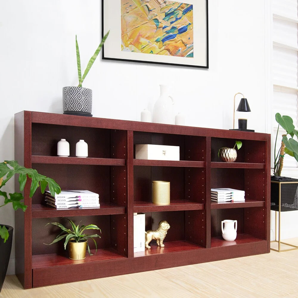 Triple Wide Wood Bookcase, 9 Shelf, 36 Inch Tall, 72 Inch Wide, 10.63 Inch Deep