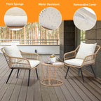 3-Piece Steel Outdoor Bistro Set With Metal Chairs And Glass Top Table - Beige