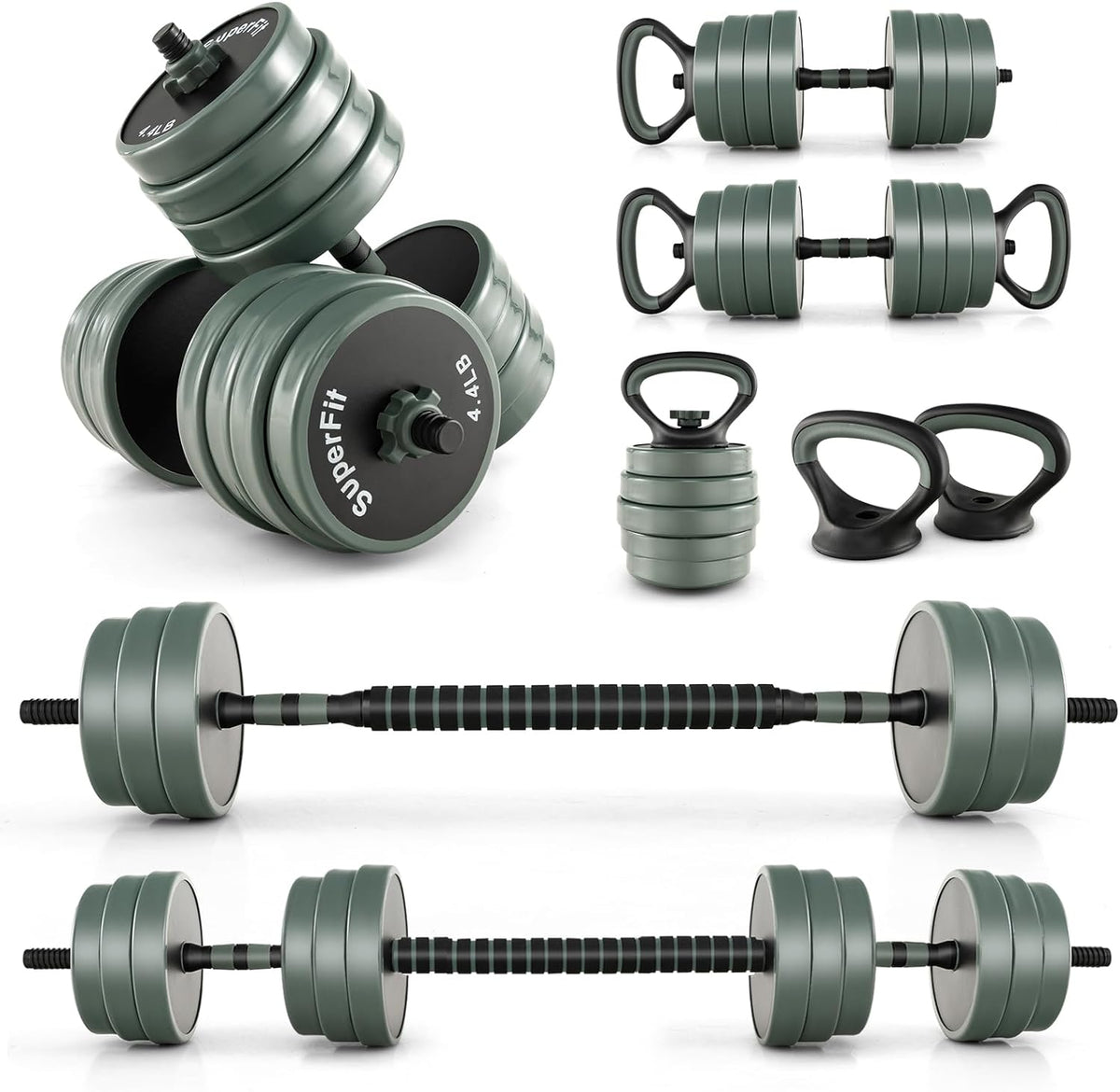 Adjustable Dumbbell Set, 92 Lbs, Black + Grey