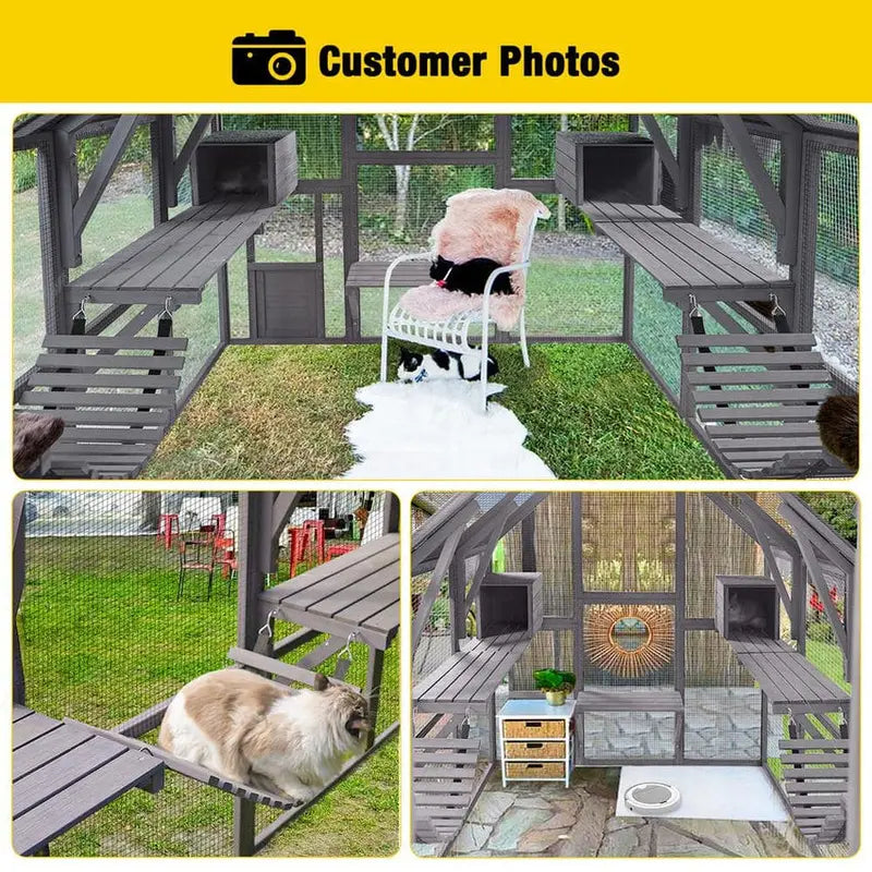 aivituvin Large Outdoor Cat Enclosure With 7 Platforms, 2 Bridges And 2 Small Houses