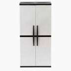 HDX Gray Plastic Freestanding Garage Cabinet With Adjustable Shelves And Lockable Doors, 35in W X 71in H X 18in D
