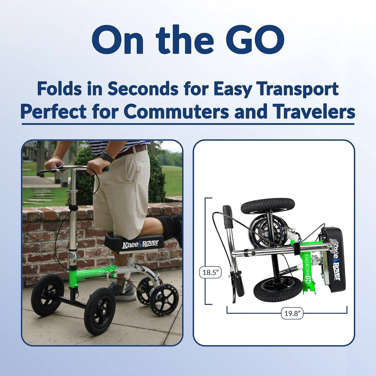 KneeRover Knee Scooter For Adults, 9-Inch Tires, Race Car Green - GO HYBRID
