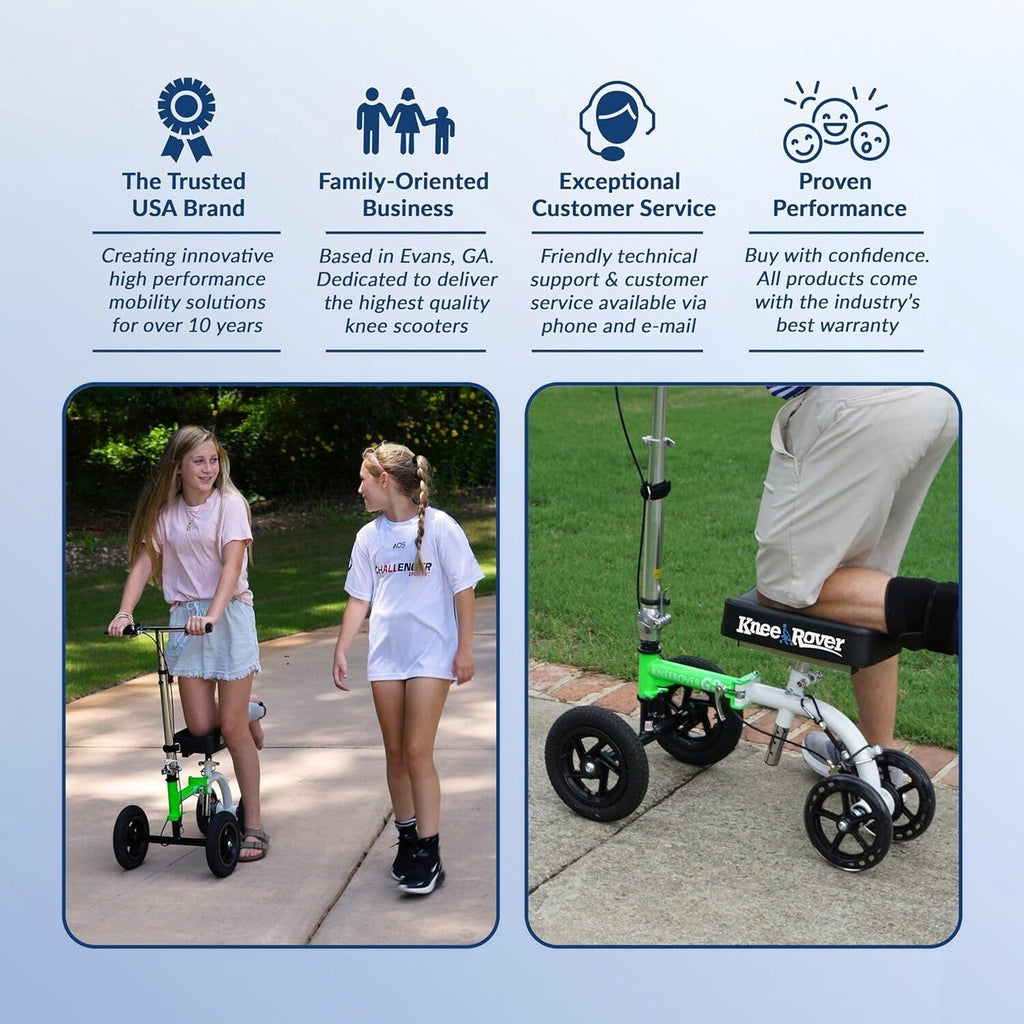 KneeRover Knee Scooter For Adults, 9-Inch Tires, Race Car Green - GO HYBRID